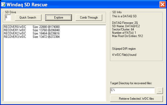 WinDaq SD Rescue for Dataforth isoLynx SLX718 data logger